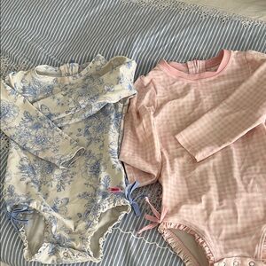 Ruffle Butts Pink Gingham Long-Sleeve One-Piece Swimsuit